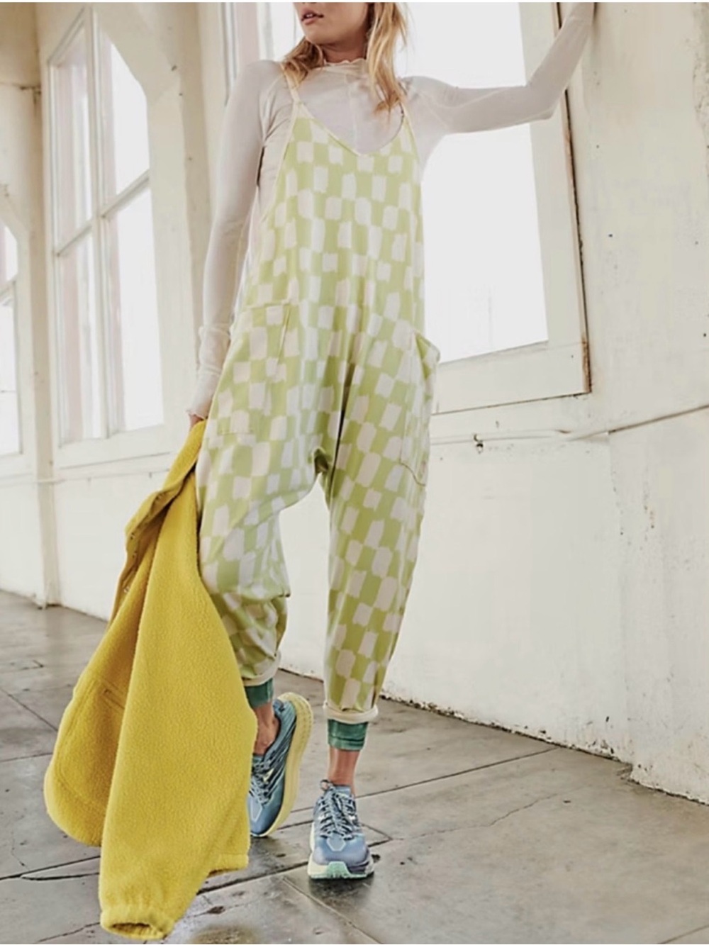 FP Movement by Free People Hot Shot Onesie in Golden Citron Combo NWOT